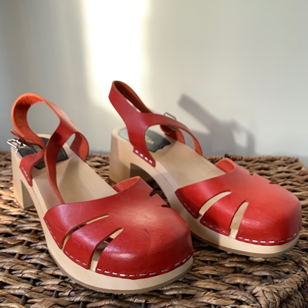 Swedish Hasbeens red slingback clog sz 40